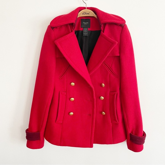 Smythe Red Double Breasted Pea Wool Coat with gold button size 4 - Picture 9 of 16